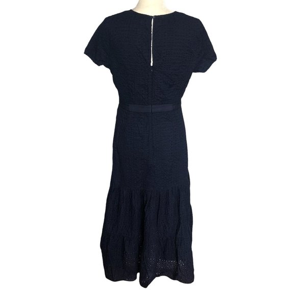 Banana Republic Dress Navy Eyelet Lace Short Sleeve Midi Tiered Womens Size 12 P - Picture 5 of 11